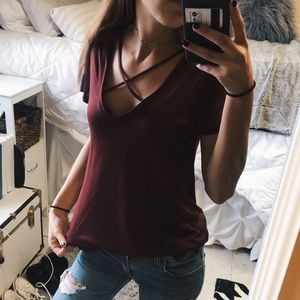 Burgundy Strapped Top | Urban Outfitters